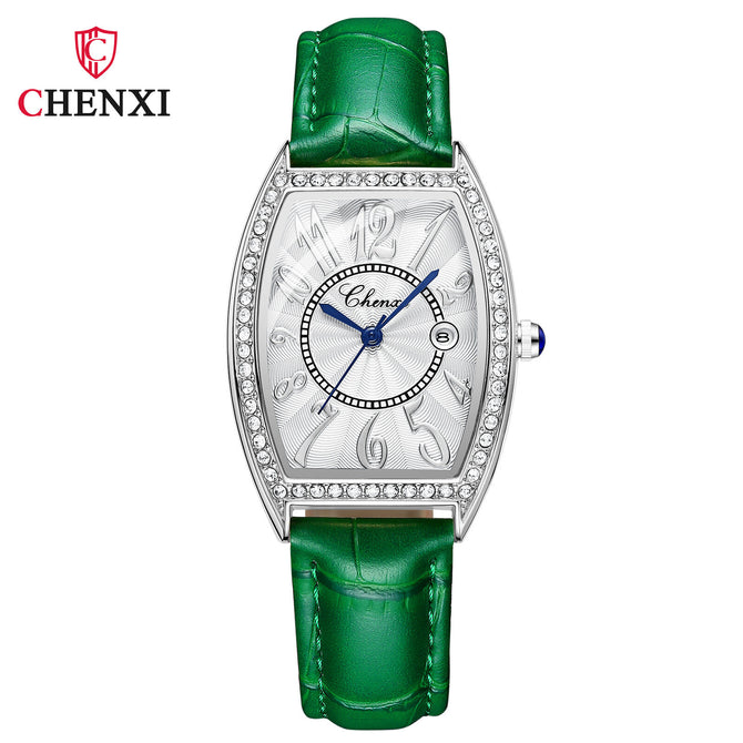 CHENXI new watch ladies calendar quartz watch barrel type diamond leather ladies watch CX-319 silver case