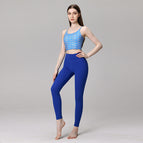 New yoga suit Sapphire Blue Pants Corrugated Printed Top with Chest Pad Women's Fitness Running Exercise Yoga sports Clothing Two-Piece Set