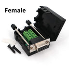 D-SUB DB9 RS232 Male / Female 9Pin Plug Breakout Terminals Board Connector Screw Type Black Plastic Cover