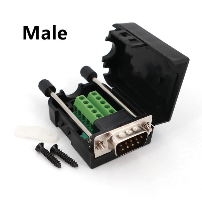 D-SUB DB9 RS232 Male / Female 9Pin Plug Breakout Terminals Board Connector Screw Type Black Plastic Cover