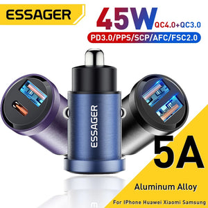 Essager 30W USB Car Charger Quick Charge4.0 QC PD 3.0 SCP 5A USB Type C Car Fast Charging For iPhone 14 13 Huawei Samsung Xiaomi