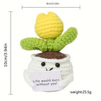 Handmade Crochet Positive Sunflower Doll Crochet With Card Sunflower Heart Flower Potting Knitting Flower Knit Potted Flower