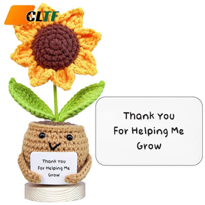 Handmade Crochet Positive Sunflower Doll Crochet With Card Sunflower Heart Flower Potting Knitting Flower Knit Potted Flower