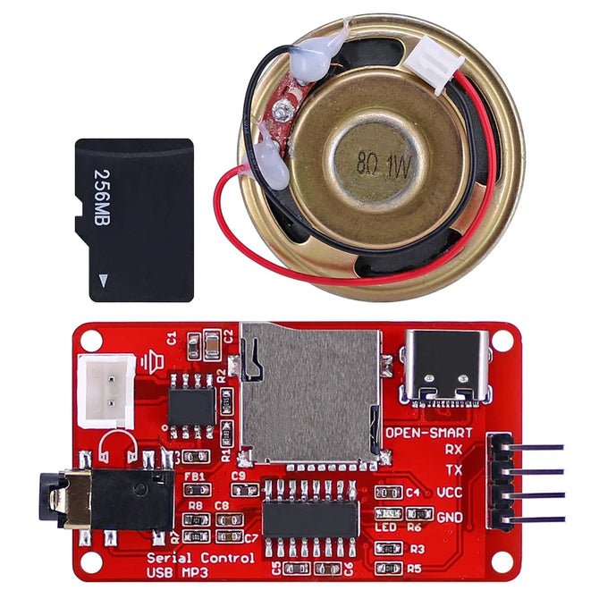 UART Serial Control USB MP3 WAV Audio Music Player Module Onboard Amplifier + 1W Speaker + Micro TF Card Compatible for 328P