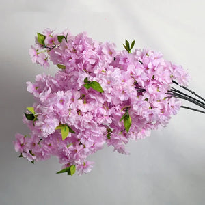 Bulk Supply Green Leaves Cherry Blossom Flower Artificial Weeding Decor 4 Forks Cherry Blossom Wholesale