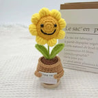 Handmade Crochet Positive Sunflower Doll Crochet With Card Sunflower Heart Flower Potting Knitting Flower Knit Potted Flower