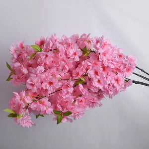 Bulk Supply Green Leaves Cherry Blossom Flower Artificial Weeding Decor 4 Forks Cherry Blossom Wholesale