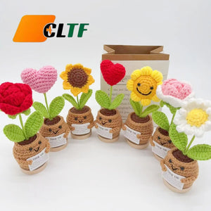 Handmade Crochet Positive Sunflower Doll Crochet With Card Sunflower Heart Flower Potting Knitting Flower Knit Potted Flower
