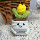 Handmade Crochet Positive Sunflower Doll Crochet With Card Sunflower Heart Flower Potting Knitting Flower Knit Potted Flower