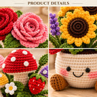 Wholesale Handmade Crochet Flower Pots Rose Sunflower Lavender Strawberry Mushroom Cute Desk Decor Gifts Custom OEM ODM
