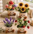 Wholesale Handmade Crochet Flower Pots Rose Sunflower Lavender Strawberry Mushroom Cute Desk Decor Gifts Custom OEM ODM