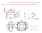 100Pcs 12*12*4.3/4.5/5/5.5/6/6.5/7/7.5/8/8.5/9/9.5/10mm Through Hole Micro Push Button Tact Momentary Switch 12x12 mm DIP-4 4PIN
