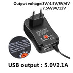 3V 4.5V 5V 6V 7.5V 9V 12V 2A/2.5A AC/DC Adapter US/EU/UK/AU Adjustable Power Adapters USB Universal Charger Switch Power Supply