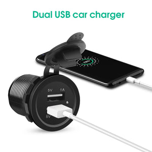 12V Dual USB Port Car Charger Socket Plug Cigarette Lighter Outlet For Auto Boat Waterproof Mobile Phone Charging Adapter