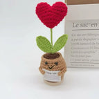 Handmade Crochet Positive Sunflower Doll Crochet With Card Sunflower Heart Flower Potting Knitting Flower Knit Potted Flower