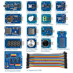 High Quality Sensor Kit with IO Expansion Board Sensor Shield RTC Buzzer LED 4-digit Display MP3 module Starter Kit for Arduino
