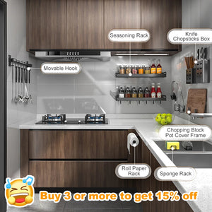 Joybos Kitchen Organizer Shelf Set Wall-mounted Seasoning Holder Punch-free Aluminum Kitchen Storage Shelf Set