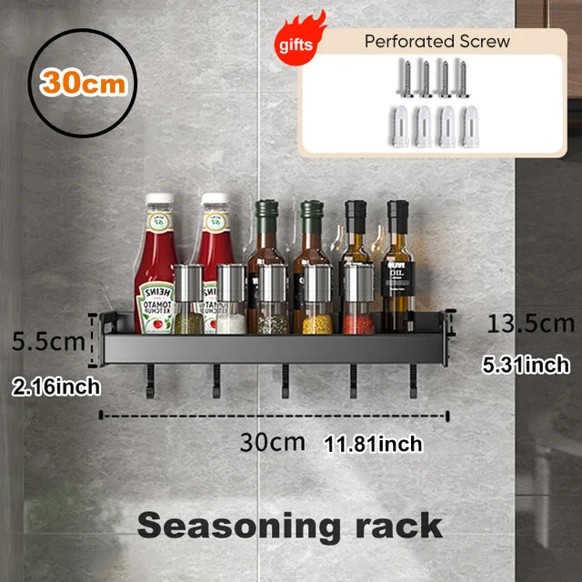 Joybos Kitchen Organizer Shelf Set Wall-mounted Seasoning Holder Punch-free Aluminum Kitchen Storage Shelf Set