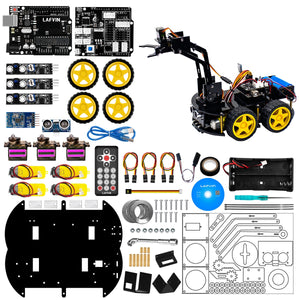 LAFVIN Mechanical 4WD Robot Arm Car Kit for Arduino Robot Car Robot Arm Programmable STEM Toys/Support Android