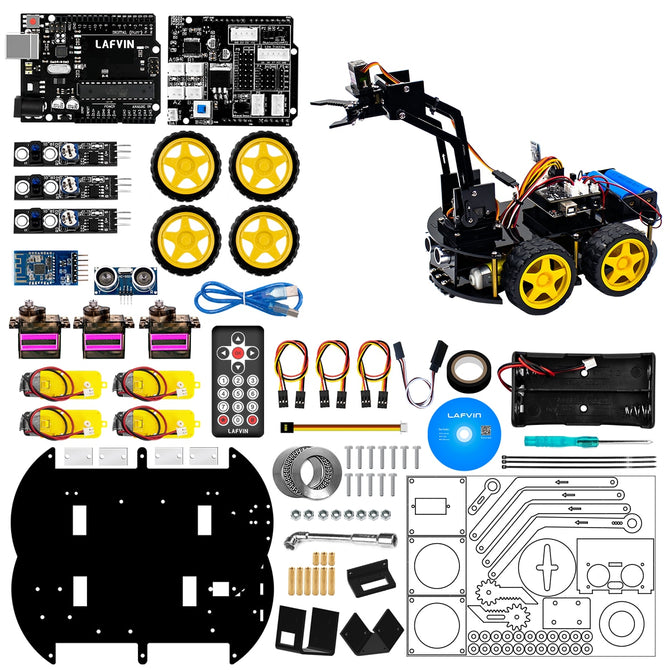 LAFVIN Mechanical 4WD Robot Arm Car Kit for Arduino Robot Car Robot Arm Programmable STEM Toys/Support Android