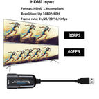Mini Video Capture Card USB 2.0 HDMI Video Capture Grabber Phone Game HD Camera Capture Recording Box + PC Live Streaming