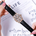 GUOU 8200 Women's Watch Light Luxury Wine Bucket Digital Watches Net-red Temperament Rhinestone Women's Real Belt Large Dial Square Watch for women
