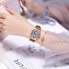 GUOU 8200 Women's Watch Light Luxury Wine Bucket Digital Watches Net-red Temperament Rhinestone Women's Real Belt Large Dial Square Watch for women