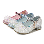 Spring and Autumn 2021 new girls' heeled shoes for children Korean Princess Crystal shoes little girls' shoes 1788-22