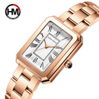 Japan 2035 movement rose gold stainless steel ladies watch rectangular Roman digital waterproof ladies watch HM-1301