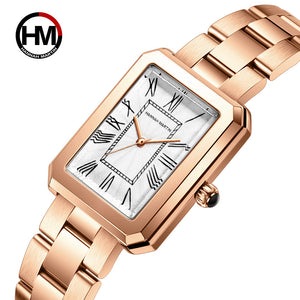Japan 2035 movement rose gold stainless steel ladies watch rectangular Roman digital waterproof ladies watch HM-1301