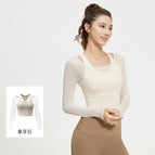 聚衣堂春秋新款网纱假两件瑜伽服上衣免穿文胸运动健身服长袖