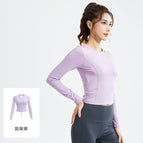 聚衣堂蜜桃美背褶皱长袖修身跑步运动长袖免穿文胸瑜伽服女