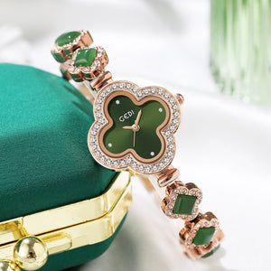 GEDI 52076 women watch New Lucky Four-Leaf Watch Special Interest Light Luxury Green Agate Bracelet Watch Quartz Women's Watch