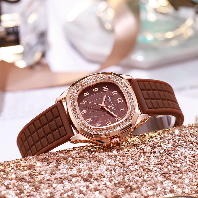 Douyin Women's Watch Korean-Style fashion Casual Digital Square Diamond Silicone Quartz Women's Watch GJ078