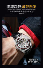 PLAYBOY 3032  Original Fully Automatic Mechanical Watches Luminous Hollow Perspective Fashionable Men's Watch Male Gift for Father ,friends