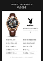 PLAYBOY 3032  Original Fully Automatic Mechanical Watches Luminous Hollow Perspective Fashionable Men's Watch Male Gift for Father ,friends