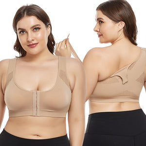 Large Size Bra Front Buckle Shoulder Strap Adjustable No Steel Ring Breathable Mesh Large Sports Bra Shockproof Yoga Sports Underwear Women 6231