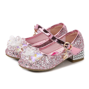 Spring and Autumn 2021 new girls' heeled shoes for children Korean Princess Crystal shoes little girls' shoes 1788-22
