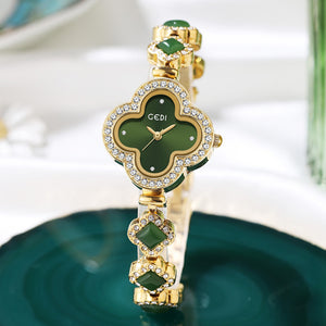 GEDI 52076 women watch New Lucky Four-Leaf Watch Special Interest Light Luxury Green Agate Bracelet Watch Quartz Women's Watch