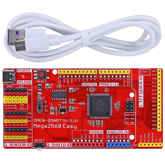 OPEN-SMART 5V / 3.3V Compatible Mega2560 Easy Development Board (CH340) on board Sensor IO + Type C USB Cable for Arduino DIY