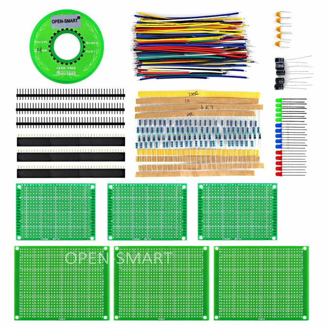 OPEN-SMART PCB Experiment Board Kit with Tin Wire / LED / Pin Header Include Commonly Used Resistor / LED Pack DIY for Arduino