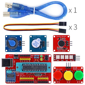 RED-DIY01 328P DIY Pro ATmega328P Development Board Kit with 4 Bit RGB LED / Analog Button / Sound Sensor Compatible for Arduino