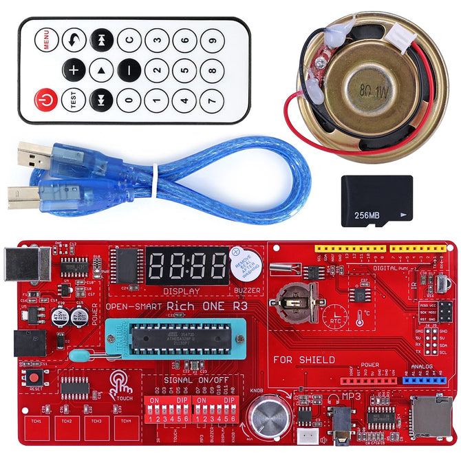 Rich Multifunction Atmega328P Board Starter Kit w/ MP3 DS1307 RTC Temperature Touch Sensor 4-digit display Module for Arduino