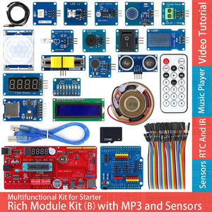 Rich Sensor Module Starter Kit Atmega328P Development Board w/ IO Shield MP3 DS1307 RTC LCD IR NTC Touch Compatible for Arduino
