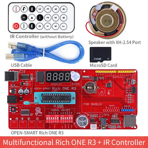 Rich Sensor Module Starter Kit Atmega328P Development Board w/ IO Shield MP3 DS1307 RTC LCD IR NTC Touch Compatible for Arduino