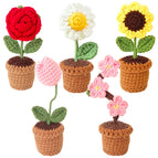 Handcrafted Mini Crochet Flower Bouquet Bonsai Knitted Daisy Tulip Rose Sunflower Artificial Plants Flowers Decor For Home Car