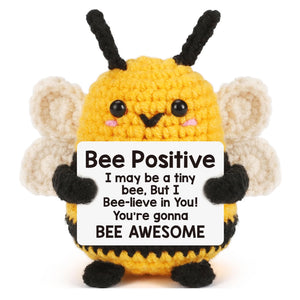 1 Piece of Mini Cute Crochet Positive Bee, Creative Plush Holiday Gift Desktop Decoration Ornament, Motivational and Encouraging Positive Duck and Penguin with Positive Energy Card, Christmas Stocking Filler Gift