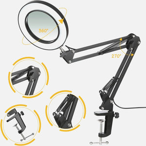 5X LED Magnifying Lamp with Clamp 3 Color Modes Adjustable Illuminated Magnifier for Soldering Iron Repair/Table Lamp/Skincare