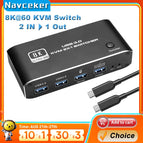 Taohome HDMI 2.1 KVM Switch 4K 120Hz HDMI USB 3.0 KVM Switch USB 8K 60Hz 1080@240Hz USB KVM Switcher HDMI with USB 3.0 port PC