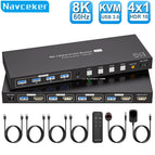 Taohome 8K HDMI KVM Switch 1 Monitors 4 Computers 4K 144Hz 4x1 USB 3.0 KVM Switch for 4 PC Share Keyboard Mouse